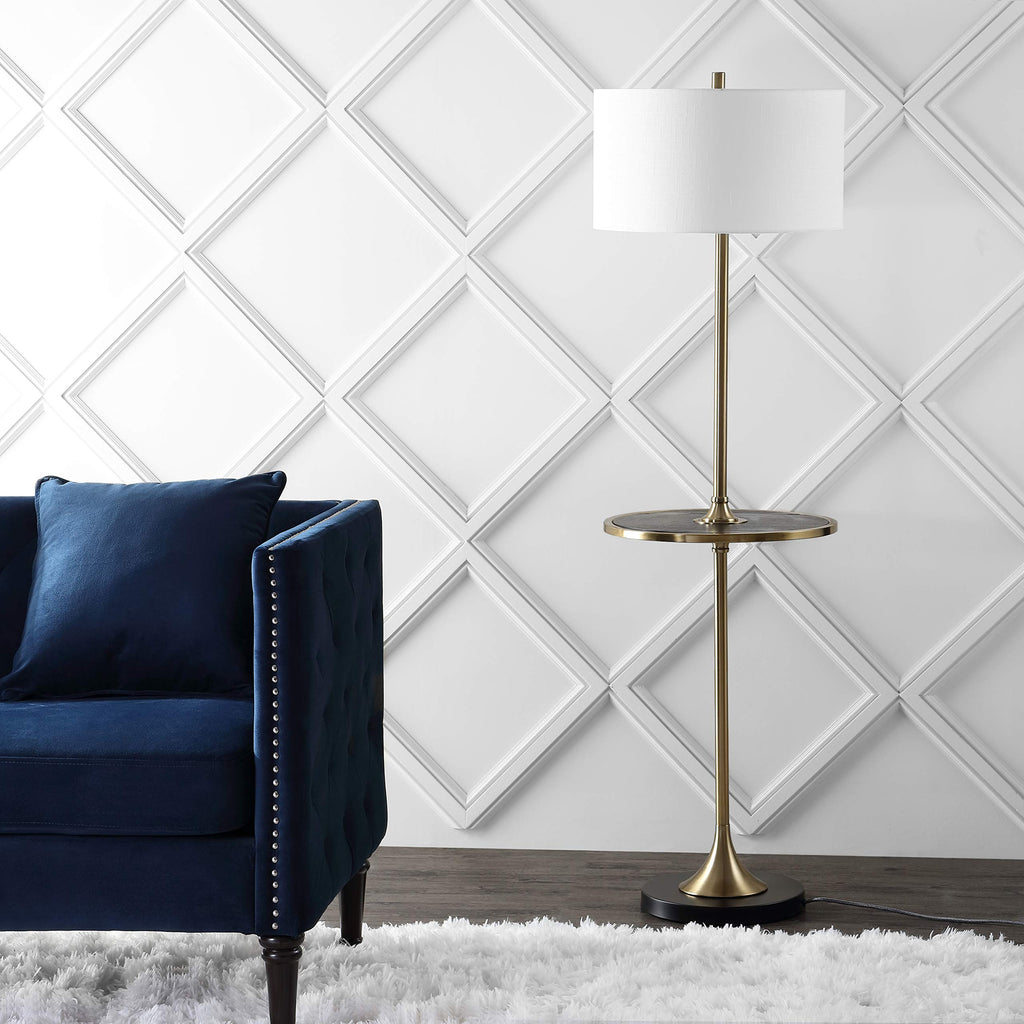 Luce Floor Lamp with Wood Side Table 59", Black/Brass Gold