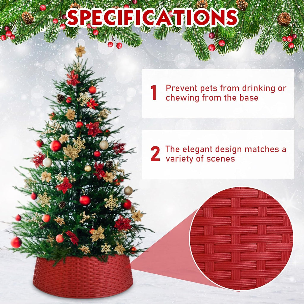 26 Inch Plastic Christmas Tree Collar, Large Woven Christmas Tree Collar Basket, Rustic Skirt Base Cover for Holiday