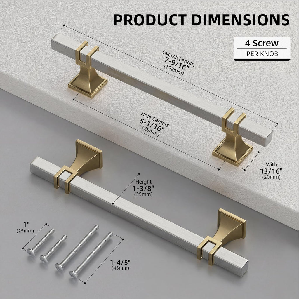Silver and Champagne Bronze Cabinet Pulls 5" Nickel and Brass Pulls