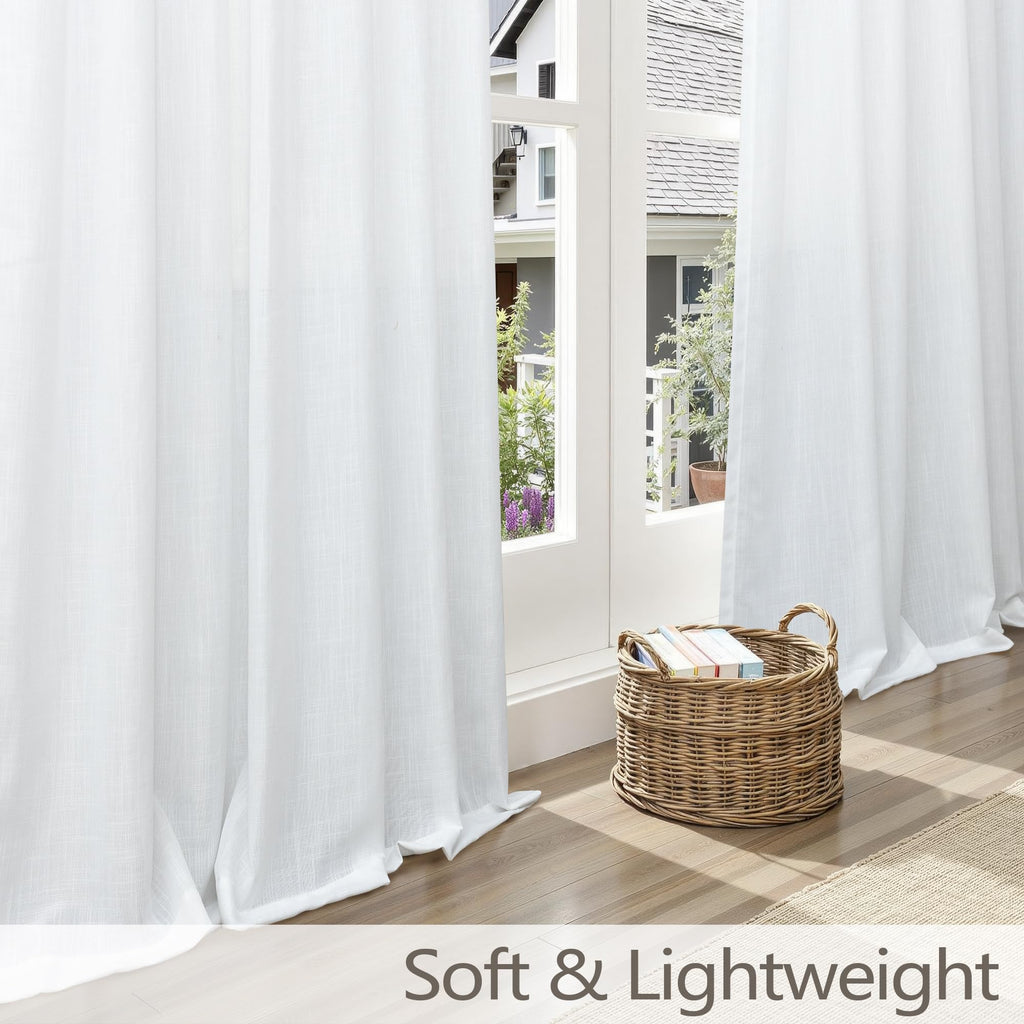 Pinch Pleated Linen White Curtains 108 Inches Long 70 Inch Wide Divider Light Filtering Thick Sheer Patio Curtains