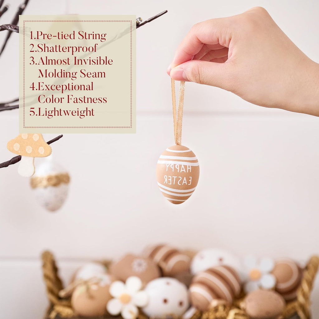 Easter Eggs Tree Ornaments, Nature Beige White Plastic Easter Egg Bulk Tree Decoration, Shatterproof Decorative - Set of 40