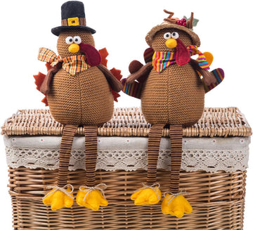 Stuffed Turkey Couple Doll Thanksgiving Table Decoration - Set of 2