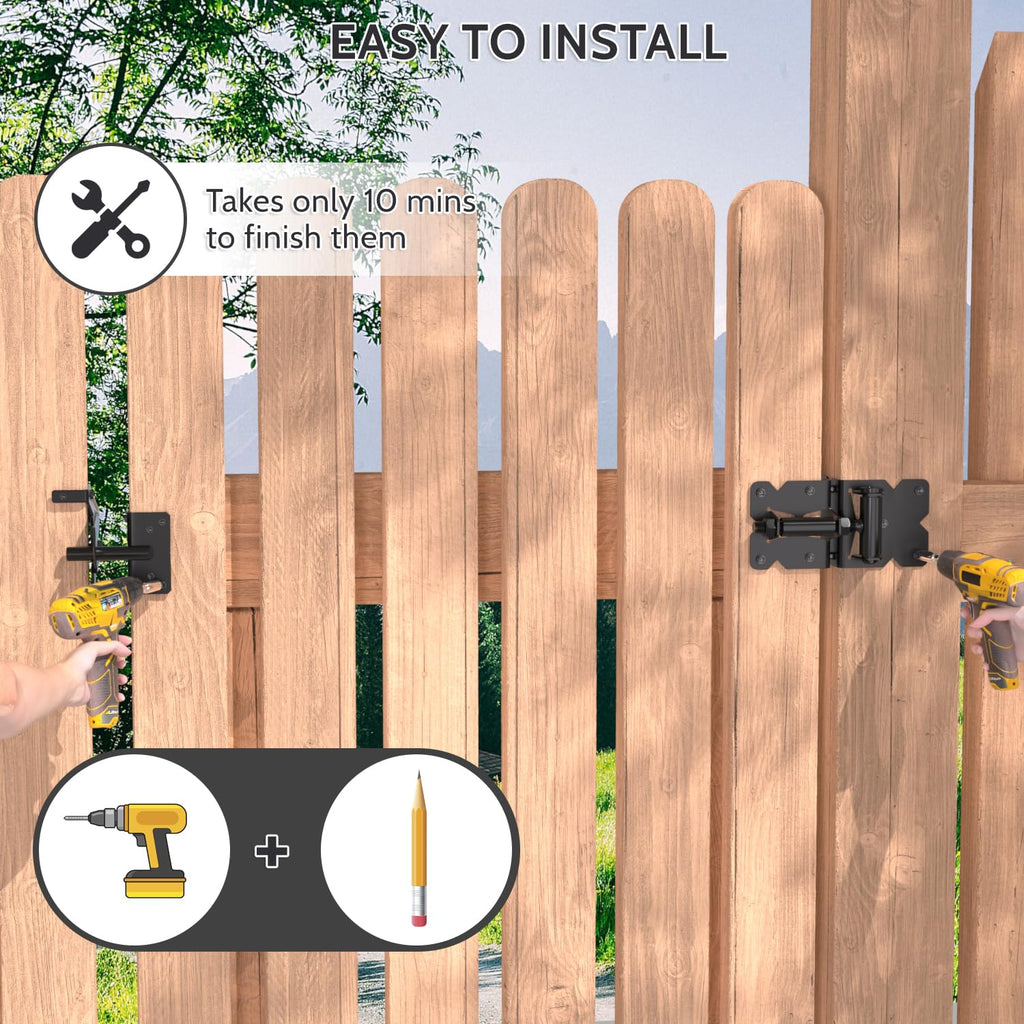 Vinyl Gate Kit Self-Closing Vinyl Fence Single Gate Hinge and Latch Hardware Kit - 2 Hinges and 1 Latch, Carbon
