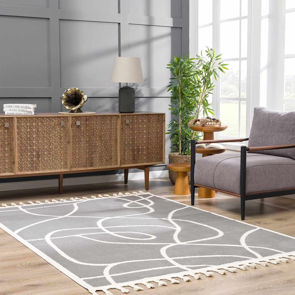 Pikes Living Room, Bedroom Area Rug - Abstract Swirl - Contemporary Modern Minimalist Boho Scandinavian - High Pile