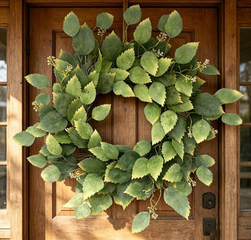 26" Green Hibiscus & Eucalyptus Leaf Wreath for Front Door - Large Artificial Greenery Outdoor Wreath for Porch