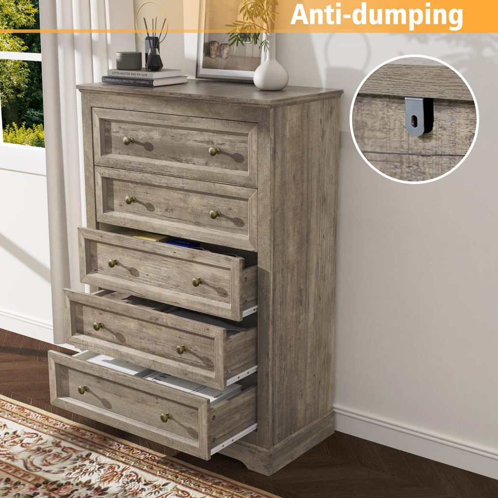 Farmhouse Bedroom Set, 3 Pcs and Nightstand Sets, 5 Drawer & 2 Drawer Nightstand Set with Charging Station, Rustic