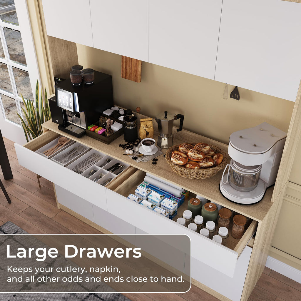 Kitchen Hutch Storage Cabinet, 63" W Large Pantry Cabinets with Microwave Oven Countertop, Freestanding Kitchen