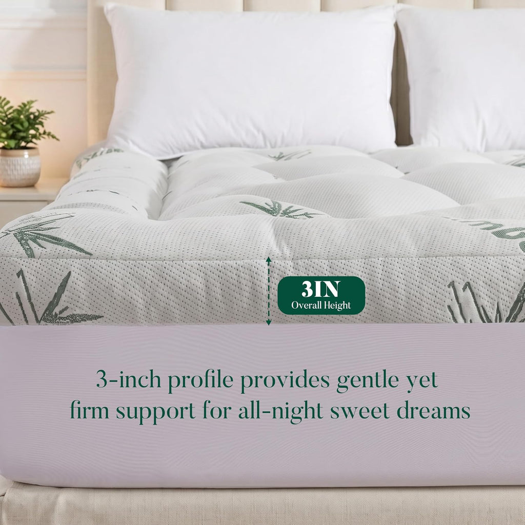 3 inch Memory Foam Mattress Topper Queen Size - Viscose Made from Bamboo Cooling Air Layer for Hot Sleepers,Thick