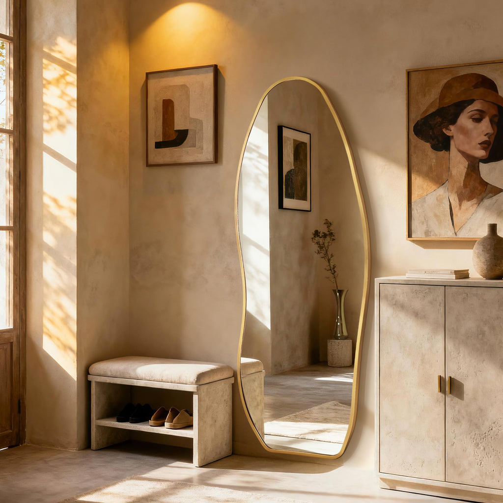 Mirror Full Length - Irregular Full Body Mirror Standing or Leaning or Wall Hanging 63"x 24" Asymmetrical Aviation