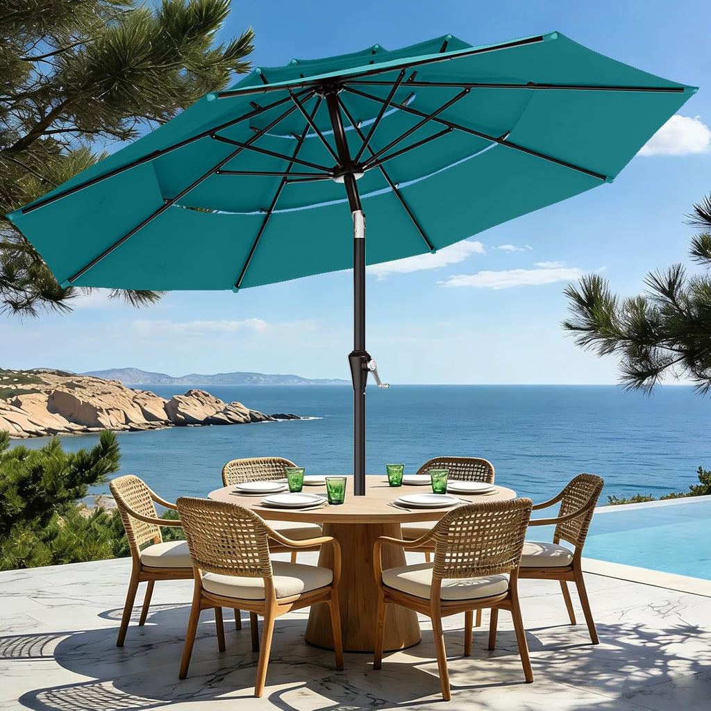 9ft 3-Tier Patio Umbrellas, Outdoor Umbrella with 8 Sturdy Ribs UV Protection Windproof
