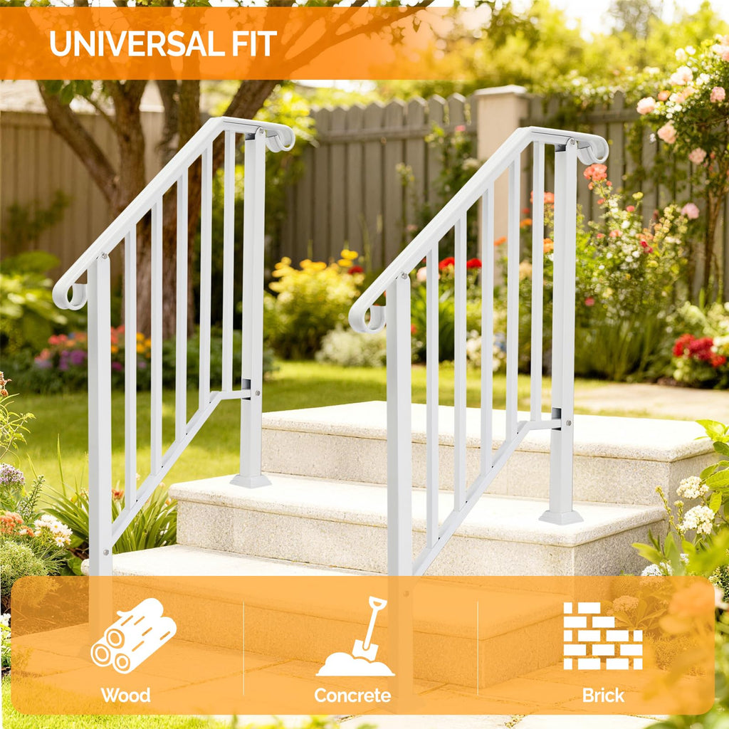 Handrails for Outdoor Steps, Stair Handrail Fits 1 to 5 Steps, Wrought Iron Hand Rail Stair Railing Kit for