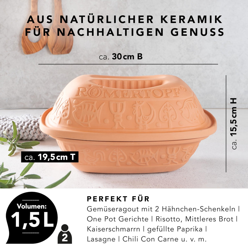 Romertopf Clay Roaster | Non-Stick Dutch Oven | Health Pot Cooking | Clay Baker | Versatile Cooking Vessel - 1.6