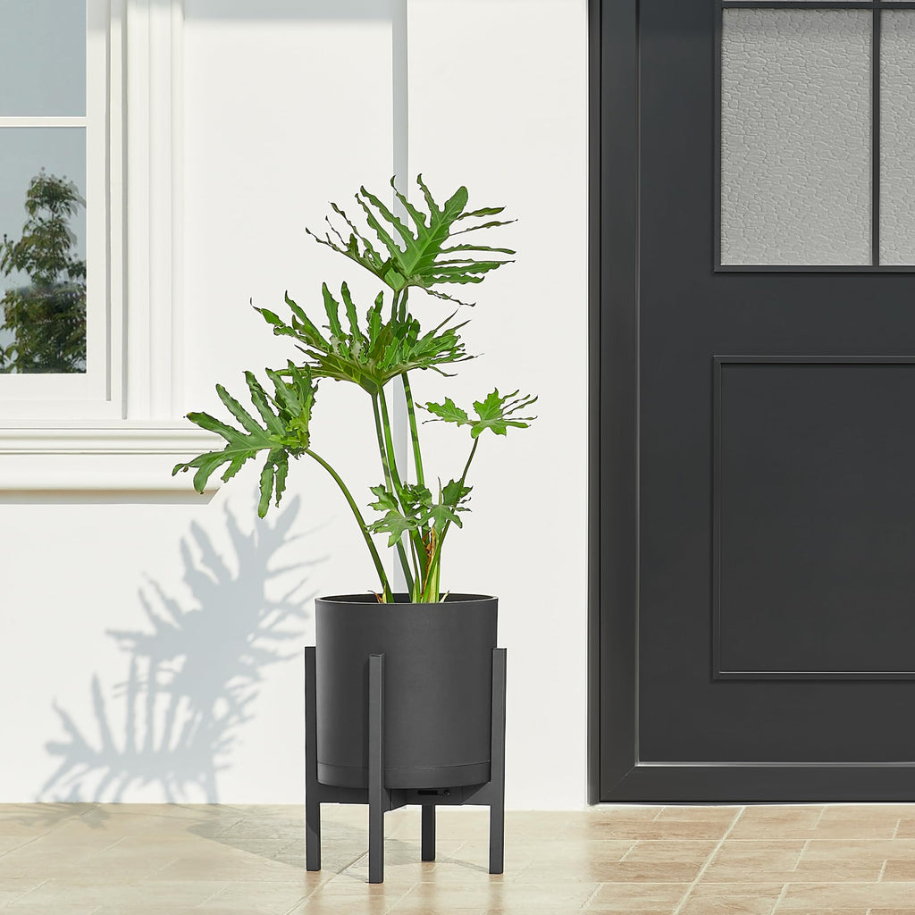 12-Inch Large Modern Cylinder Planter, Thick-Walled Plastic Plant Pot with Drainage Holes and Detachable Saucer