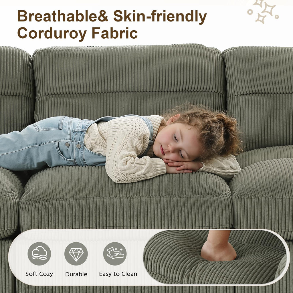 Oversized Modular Sectional Sofa with Movable Ottoman, Corduroy U Shaped Sectional Couches, 7-Seater Modular Sofas