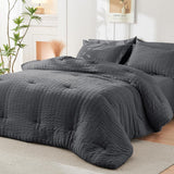 Full Comforter Sets Seersucker 7 Pieces, All Season Luxury Bed in a Bag, Bedding Set with Comforters, Sheets