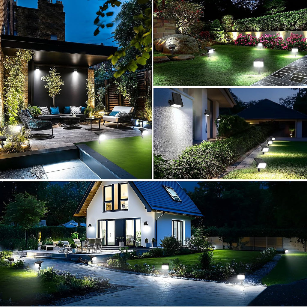 Spot Lights Outdoor with 60 LED & Auto On/Off, 4 Pack Solar Lights Outdoor Waterproof IP68 with 3 Lighting Modes