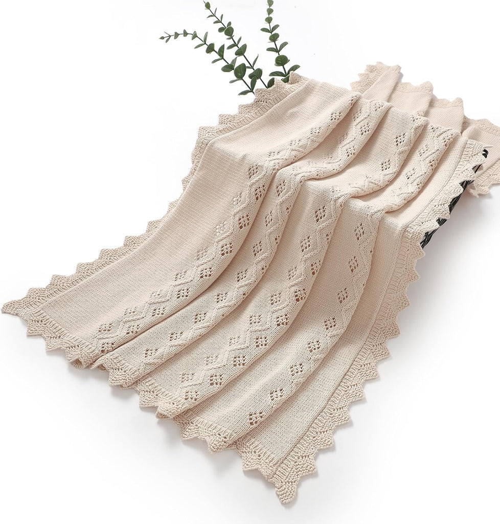 Cotton Knit Baby Blankets Neutral Cozy Crochet Receiving Crib 30x40