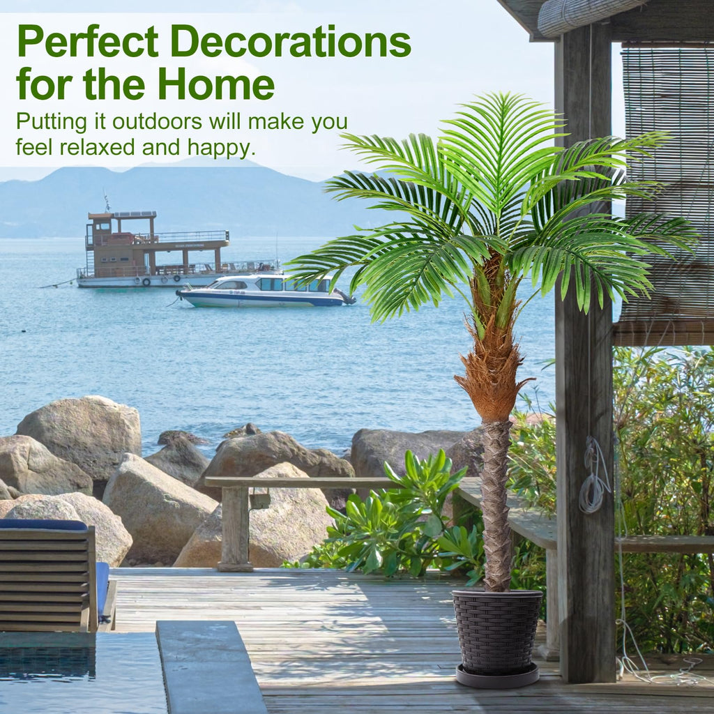 5ft Artificial Phoenix Palm Tree for Outdoor Indoor Decor, Faux Coconut Silk Palm Tree Tropical Fake Tree Plant for