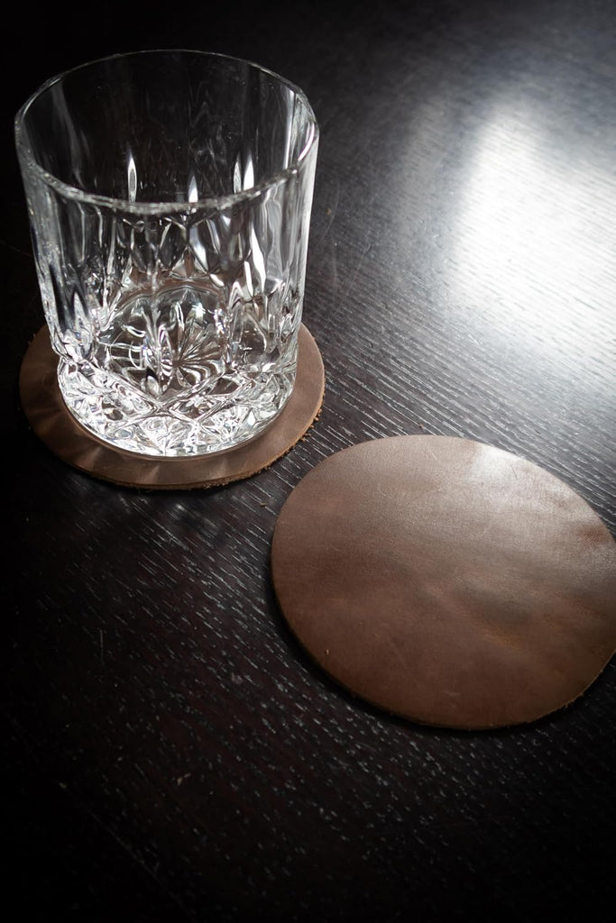 Real Natural Grain Leather Coasters - Durable Non-Slip (Luggage) Distressed Design for Table Protection - Set of 6