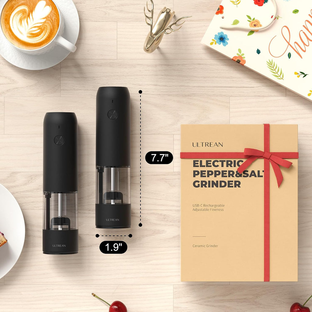 Pepper Grinder, Rechargeable Salt and Pepper Grinder with 6 Adjustable Coarseness, LED Light, Automatic Grinder