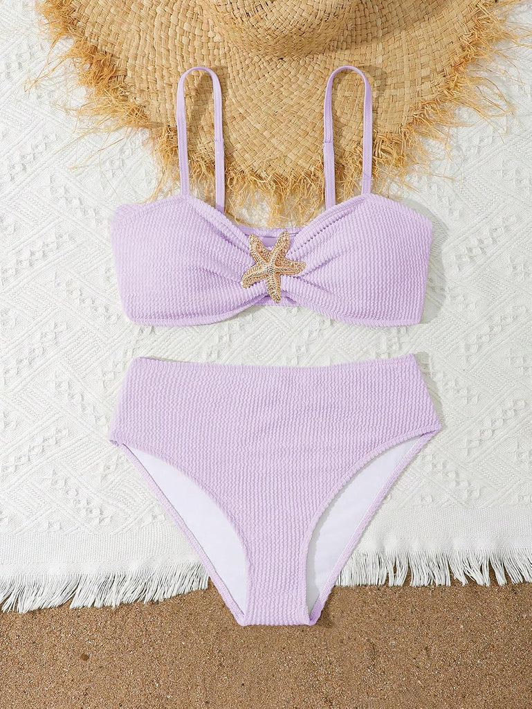 Girl's 2 Piece Starfish Swimsuits Metal Decor Cute Bikini Sets