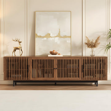78" Mid-Century TV Stand with Slatted Doors for 75-85 Inch TVs