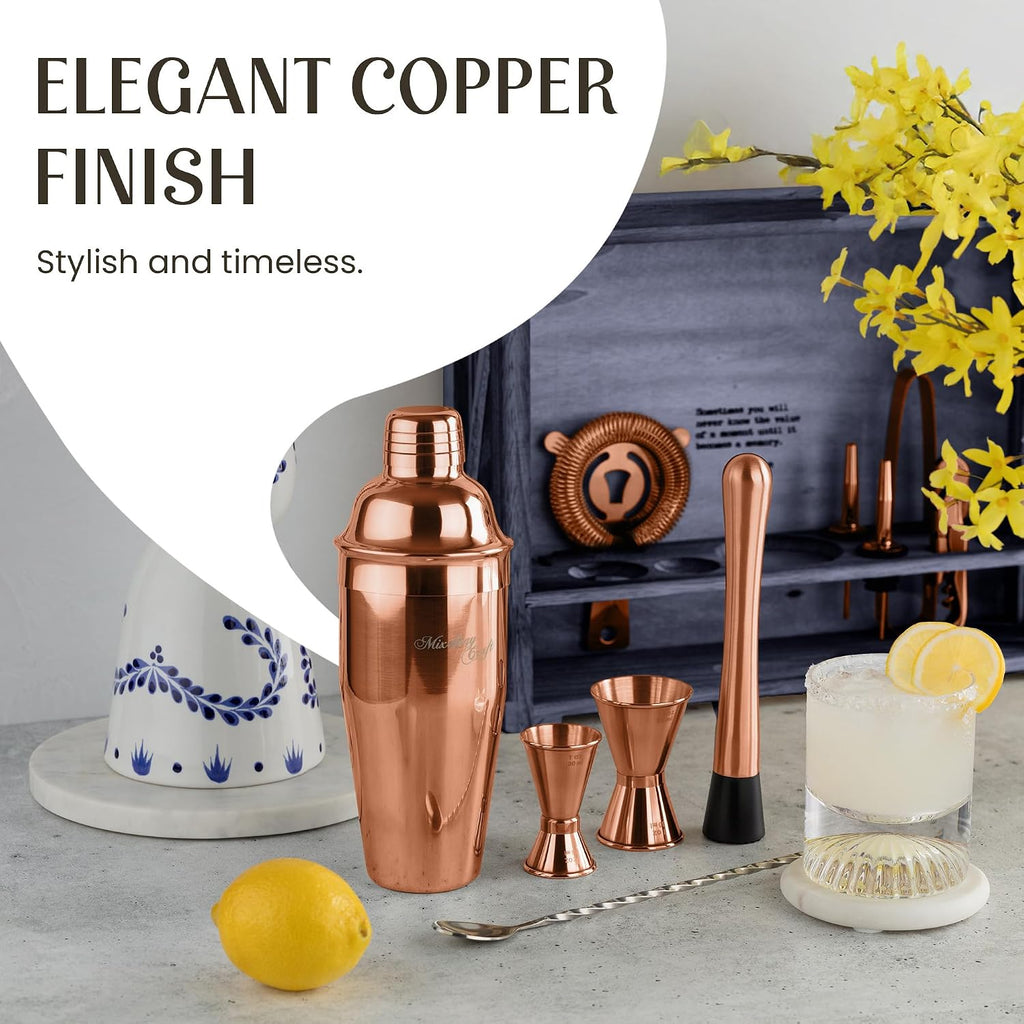 Rustic Cocktail Shaker Set - Includes Wood Stand, Complete Barware Kit with 24 Oz Shaker, Dual Jiggers, Pourers - Set of 11