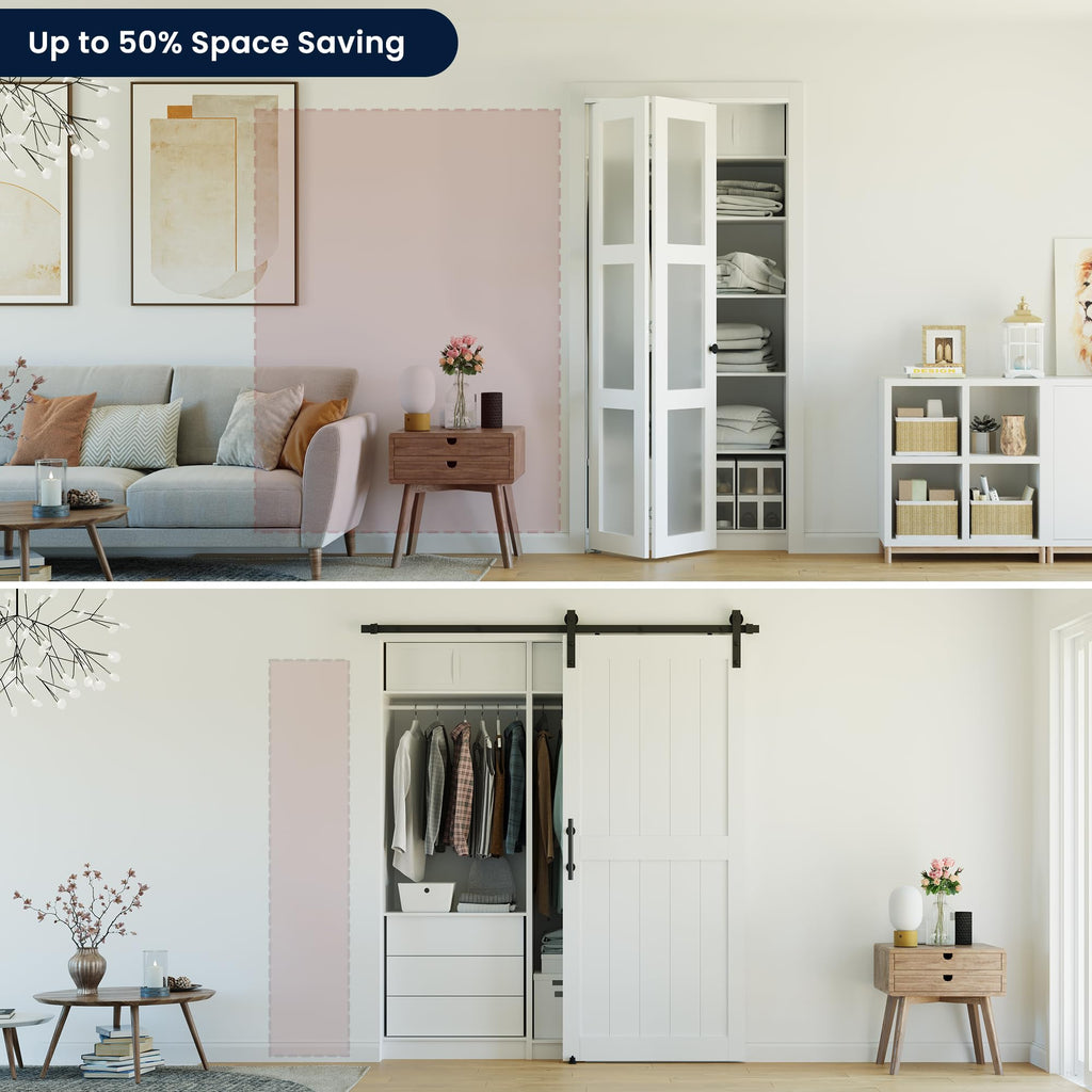 Bifold Doors for 30" x 80" Opening, 3-lite Tempered Frosted Glass