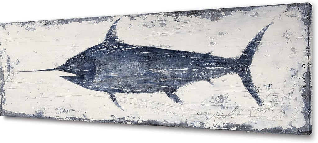 Nautical Canvas Wall Art Animal Pictures Hand Painted Swordfish Paintings Ancient Ocean Seascape Coatal Artwork