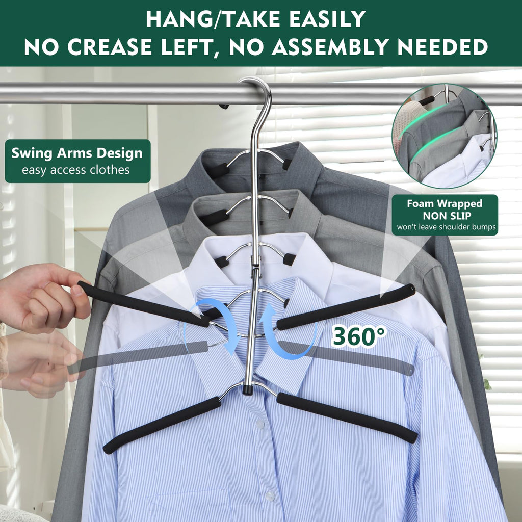 Clothes Hangers Space Saving: 6 Tier Coat Hanger Space Saving Hangers Non Slip Foam Padded Hanger, 3 Pack Black Metal