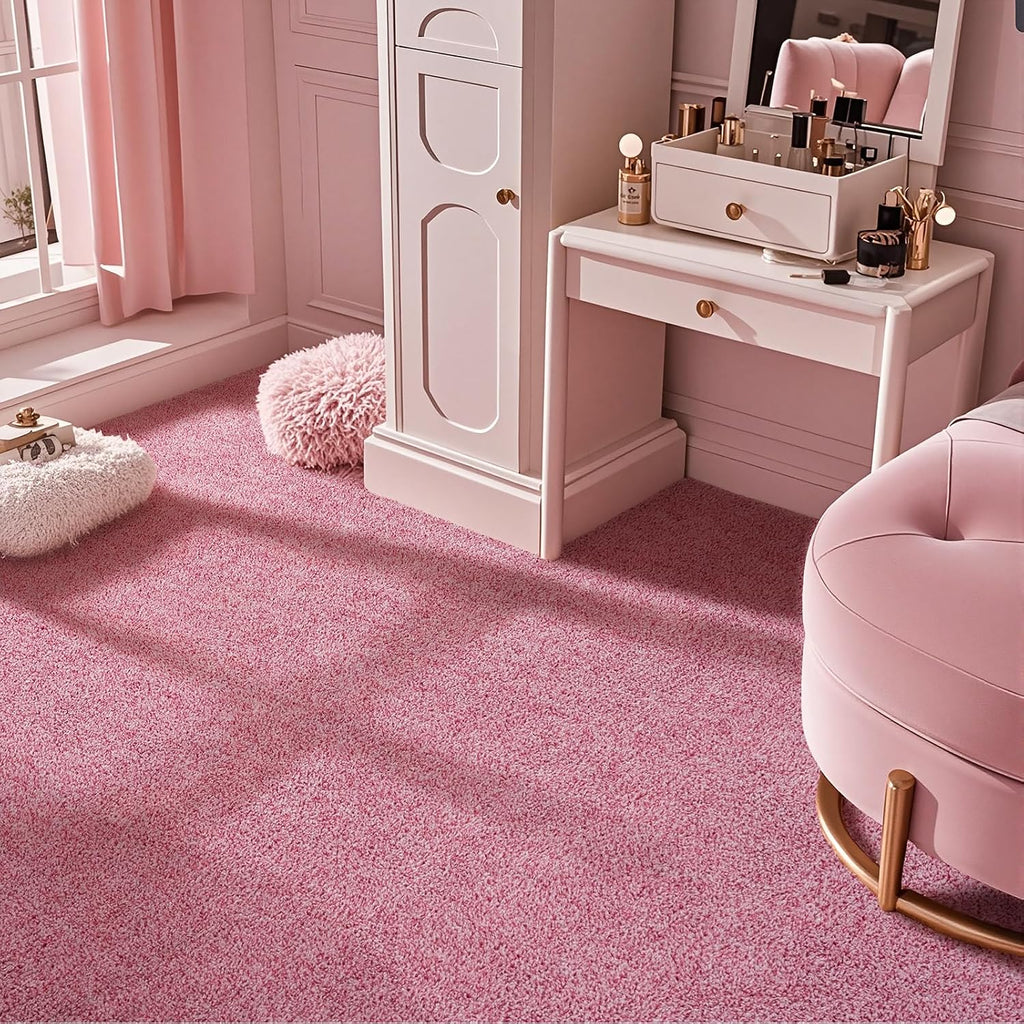 Large Washable Area Rug, Pink Memory Foam Carpet, Non-Slip Fluffy Rugs for Girls Bedroom Bedside Office Dorm