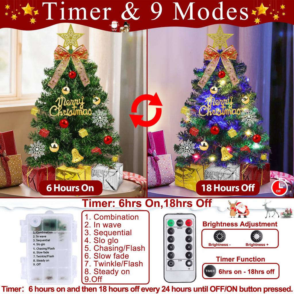 Remote Control 24 Inch/2FT Tabletop Christmas Tree with Lights Timer