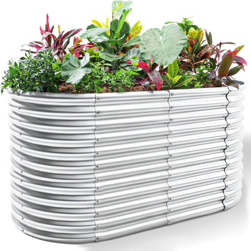 8x4x3ft Oval Galvanized Raised Garden Beds, Large-Capacity Metal Planter Box Outdoor, Durable Deep Raised Garden Bed