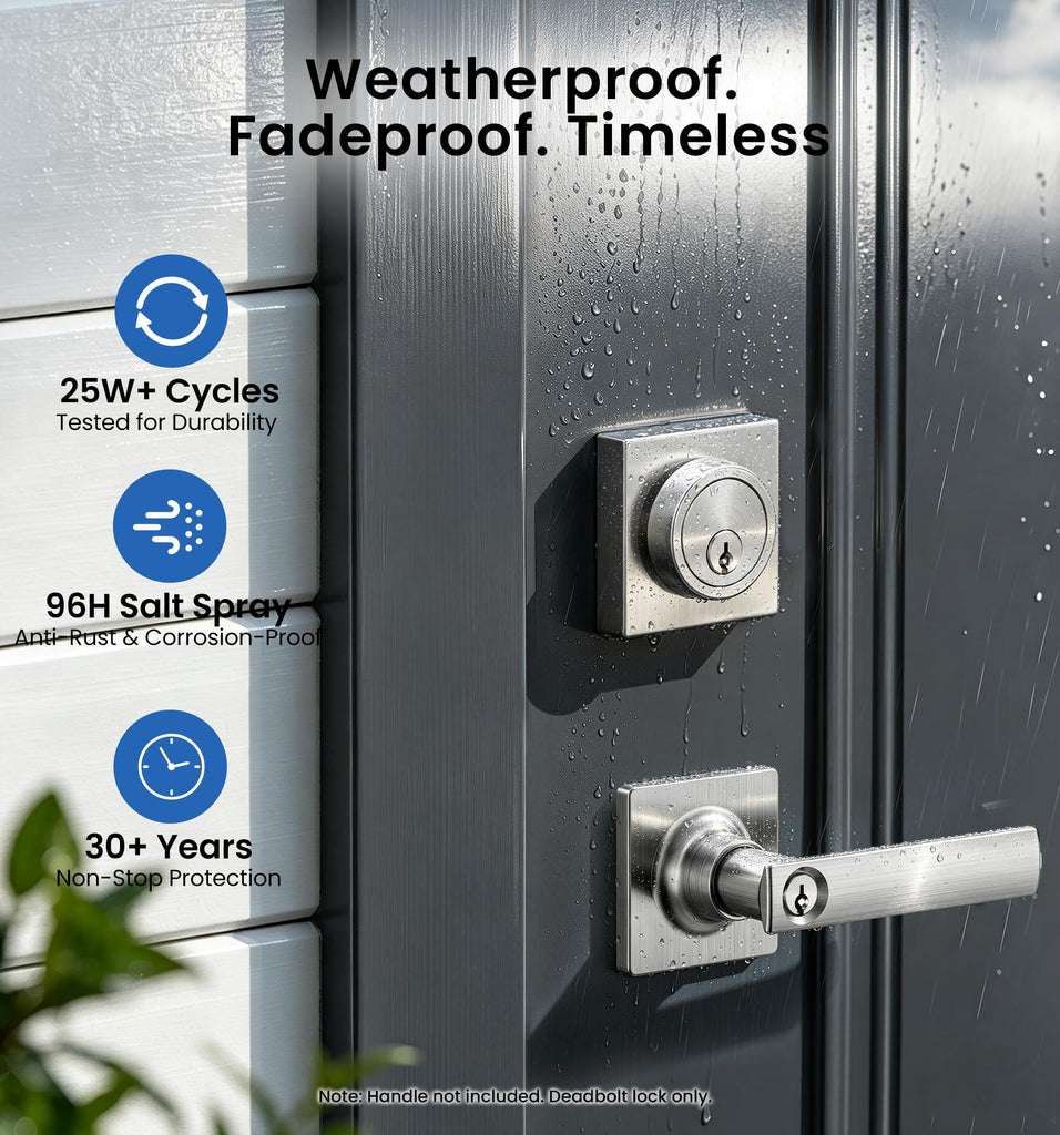Modern Square Deadbolt, Satin Nickel Single Cylinder Door Lock ANSI 3