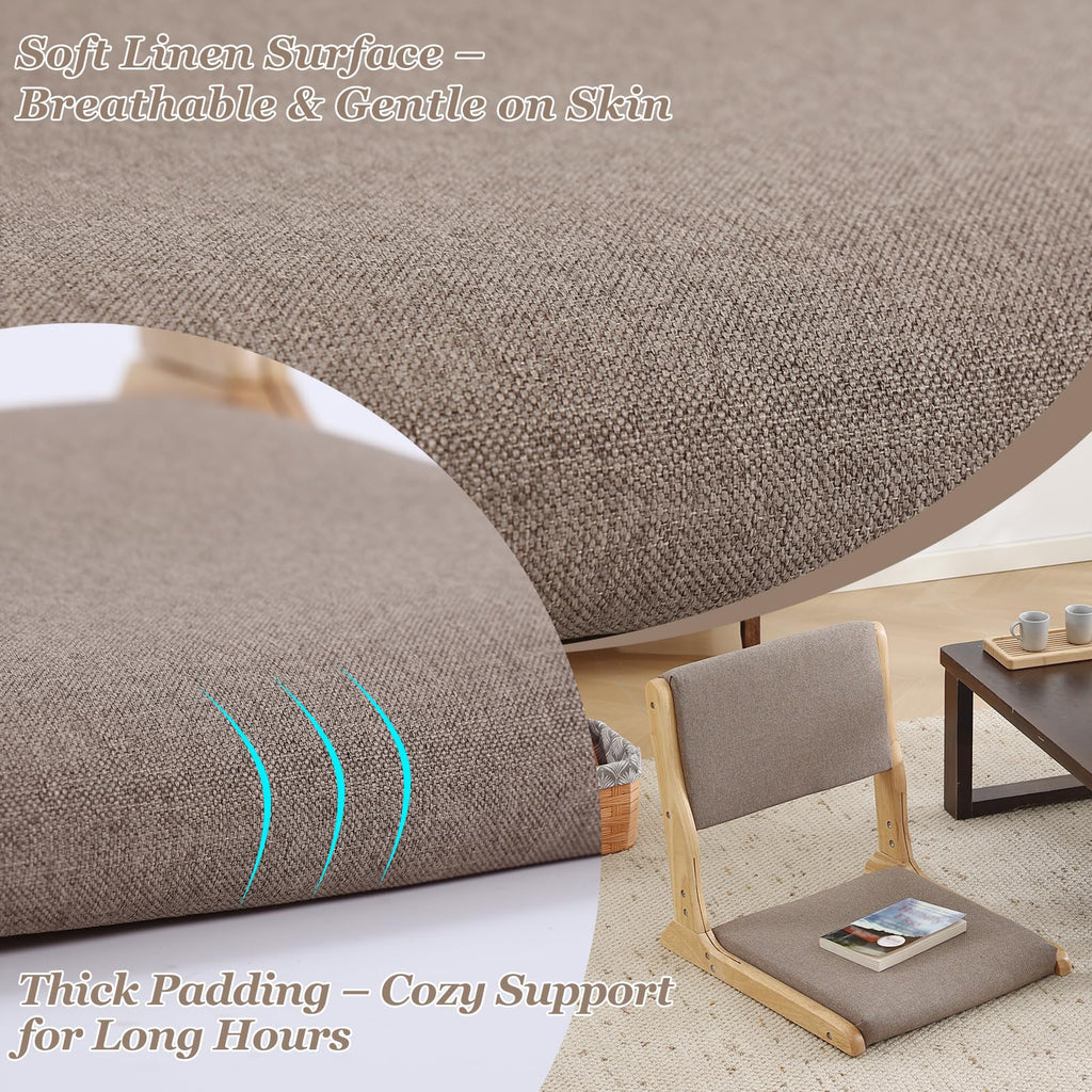 Foldable Floor Chair with Back Support, Wood Grey, No Assembly