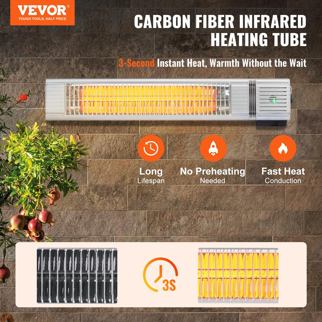 Electric Patio Heater, 1500W, 22.8 IN Wall Mount Infrared Heater, IP65 Protection with 3 Speeds, for Porch, Dining