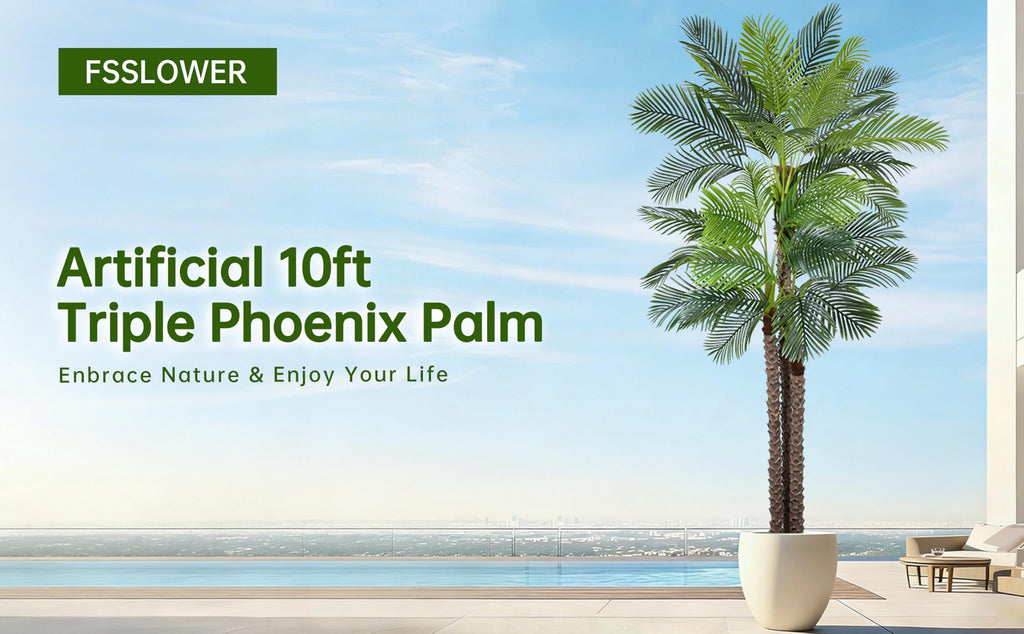 Artificial Triple Phoenix Palm Tree 10ft with 36 Leaves Realistic