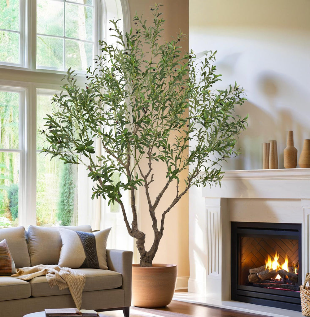 Faux Olive Tree 8.2ft(98in) Tall with Large Realistic Trunks and Big Olive Fruits, Fake Floor Potted Artificial
