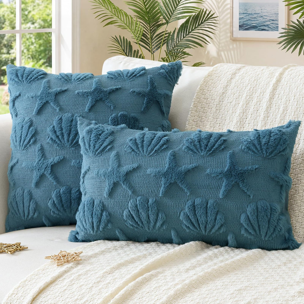 Summer Starfish Seashell Pillow Covers 18x18 Inch Set of 2