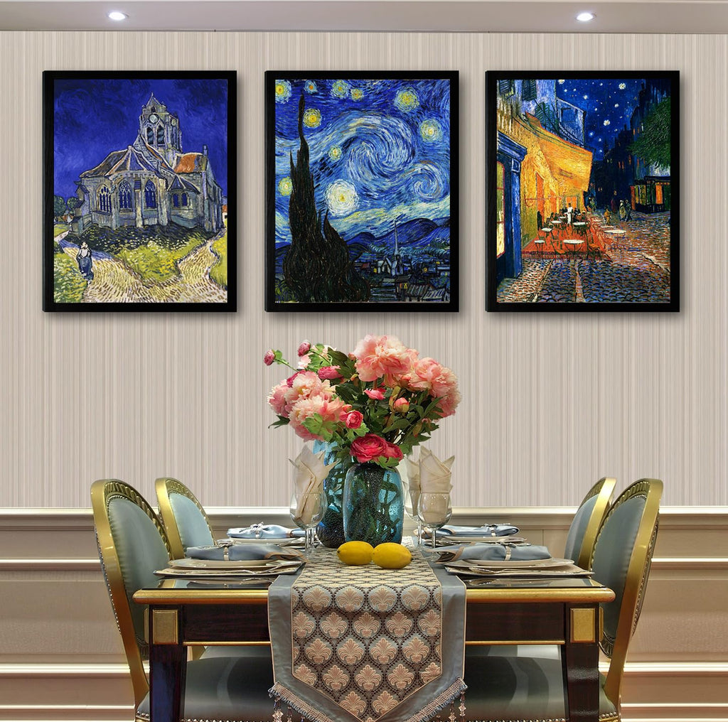 Black Framed Van Gogh Canvas Wall Art, Starry Night Pictures Prints Wall Decor, Classic Artwork Painting Reproduction