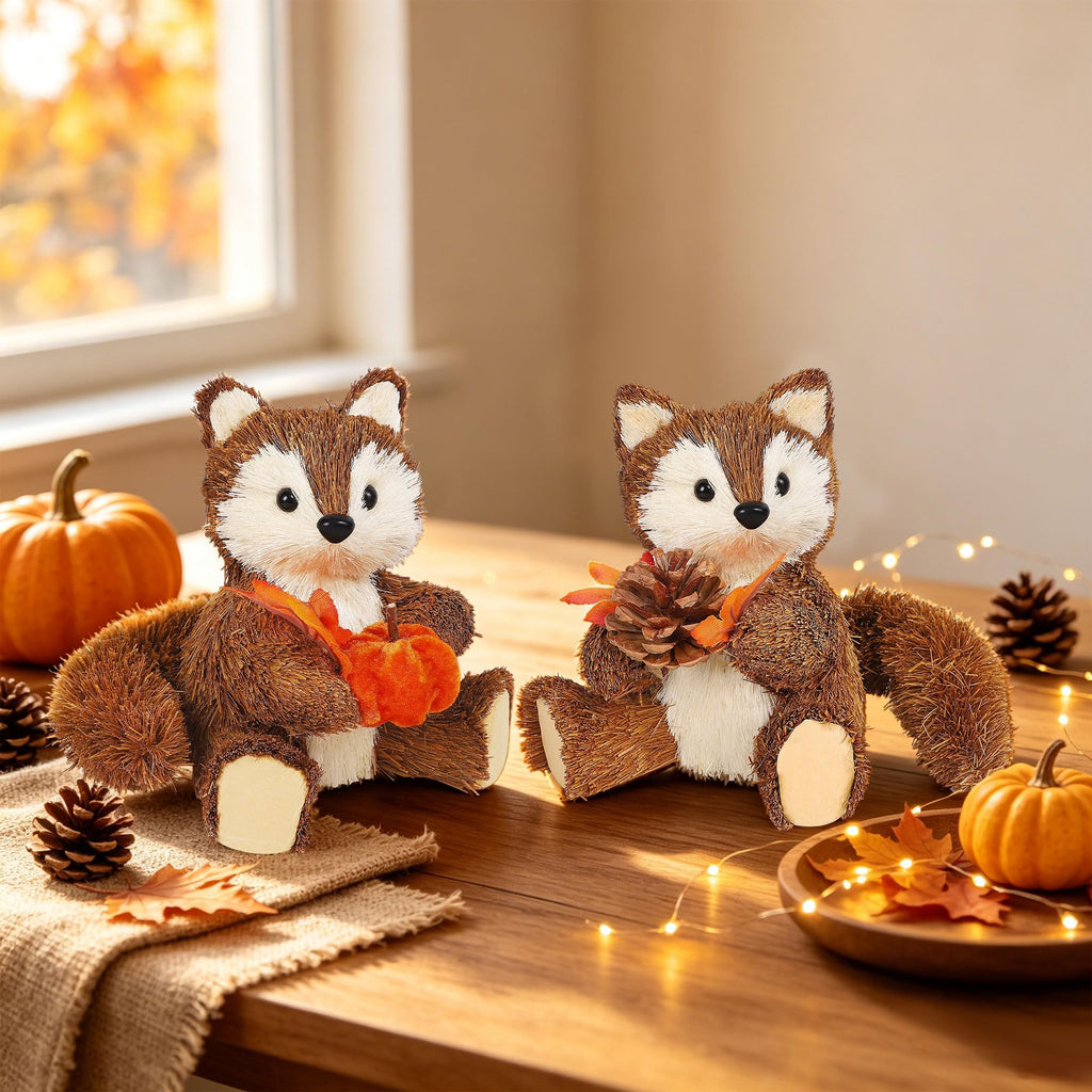 Handmade Set of 2 Fox Fall Decorations