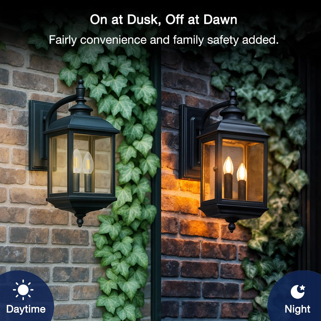 Dusk to Dawn Outdoor Sensor LED Edison Bulbs, 4W (40W Eqv.) - Clear B11 LED Candelabra Bulb E12 Base, Auto