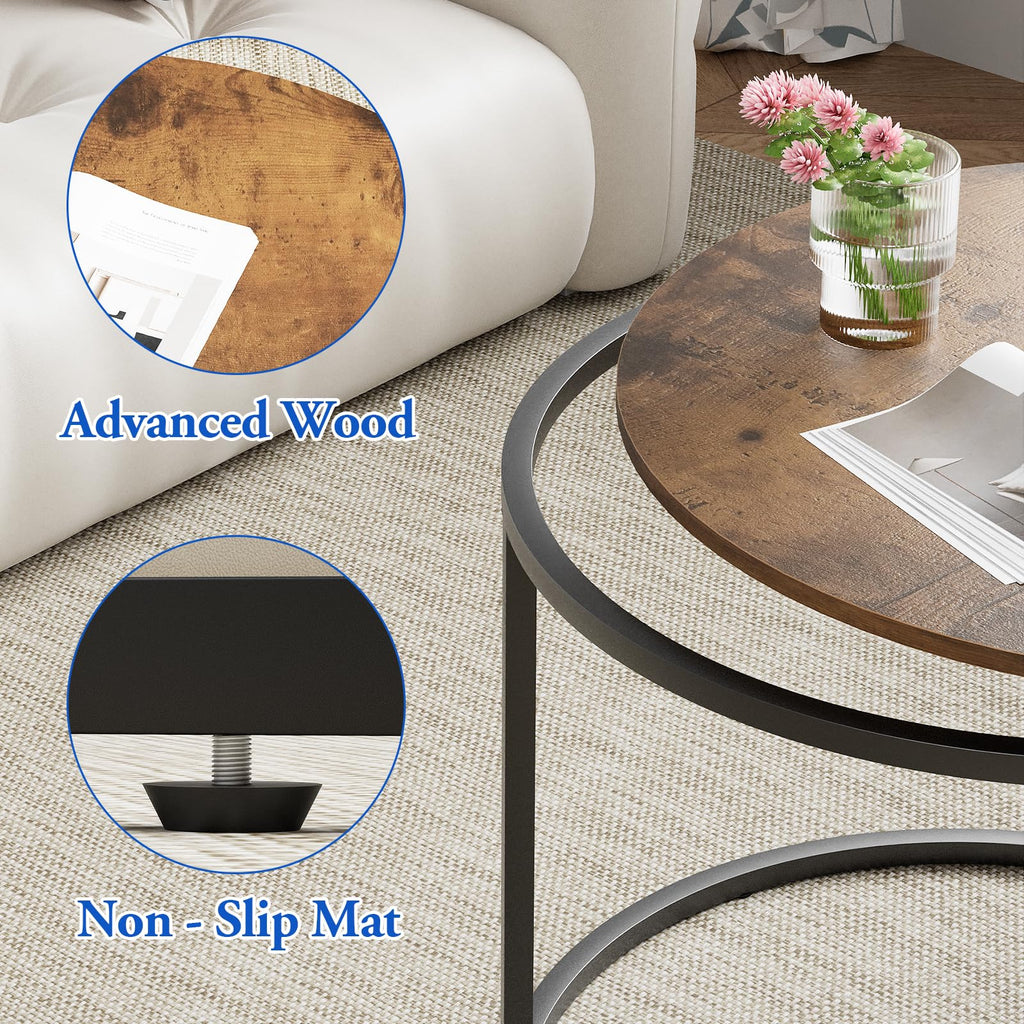 Coffee Nesting Round Set of 2 Side with Sturdy Metal Frame Bedroom Apartment Modern Industrial Simple