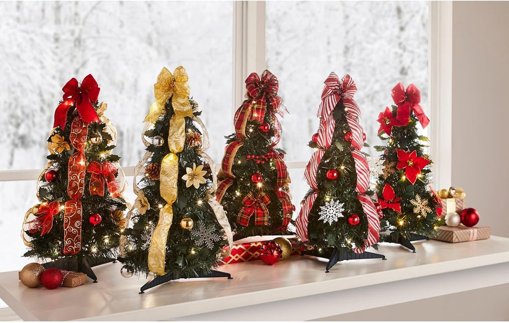 Fully Decorated Pre-Lit 2' Pop-Up Tabletop Christmas Tree - Silver Gold