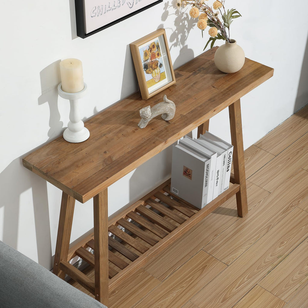 Reclaimed Solid Wood Console Table, 43.3" Farmhouse Entryway Table