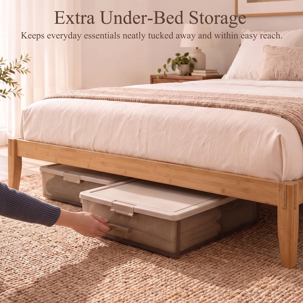 Japanese Joinery Solid Wood Queen Bed Frame, Bamboo Platform Bed, Natural