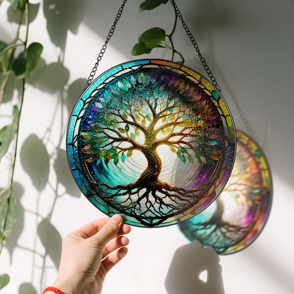 Stained Glass Window Hanging, 8'' Tree of Life Suncatcher, Stained Glass Ornament, Window Decor, Outdoor or Indoor