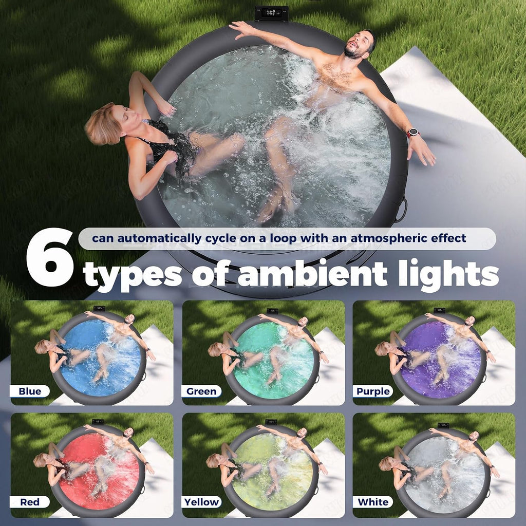 71 Inch 2-3 Person Inflatable Hot Tub, 130 Jets LED Light One-Click Inflation 3-Layer PVC Outdoor Spa Heats Up to
