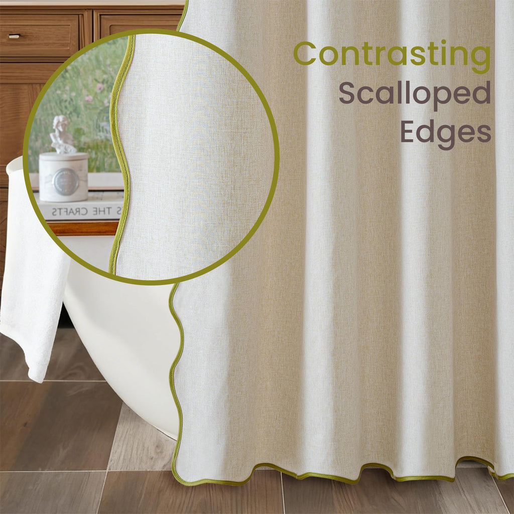 Grass Green Scalloped Extra Long Linen Textured, W72xL84