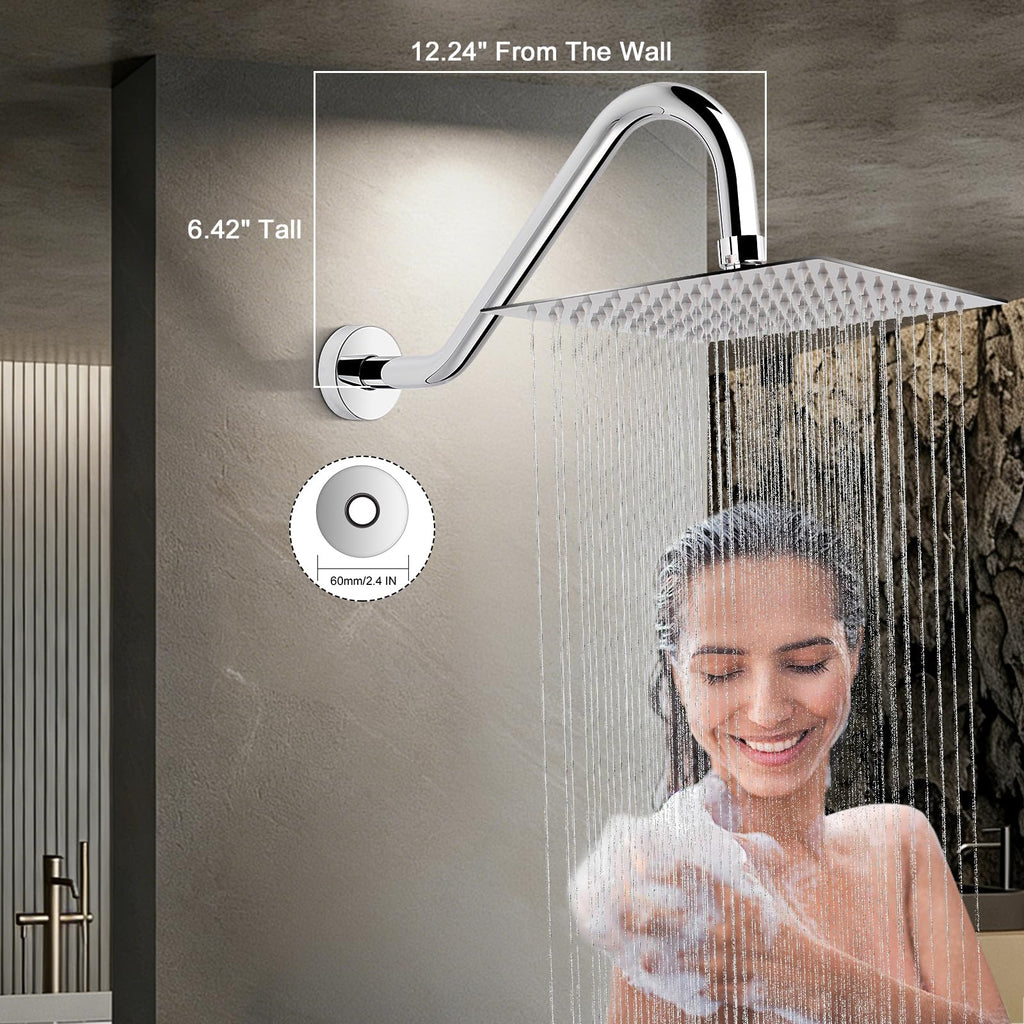 J Shaped Shower Extension Arm, Stainless Steel Shower Head Height Extender with Flange, Riser Pipe Design for Cozy